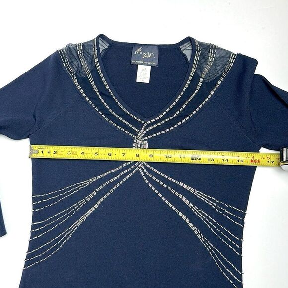 Randolph Duke The Jeanius Look Navy Blue Top V-Neck Glass Bead Embroidery XL - Picture 12 of 12